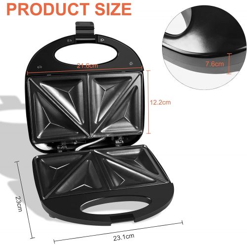  Gotoll Sandwich Maker, 750 W, Triangular Sandwiches Toaster Maker, Non Stick Plates, Thermostatic Control and Non Slip Feet, Black