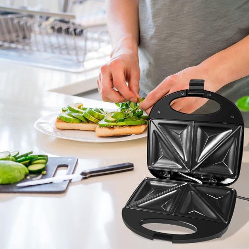  Gotoll Sandwich Maker, 750 W, Triangular Sandwiches Toaster Maker, Non Stick Plates, Thermostatic Control and Non Slip Feet, Black