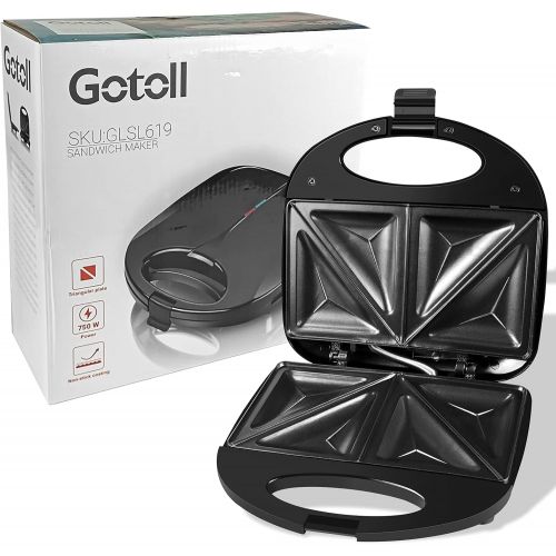  Gotoll Sandwich Maker, 750 W, Triangular Sandwiches Toaster Maker, Non Stick Plates, Thermostatic Control and Non Slip Feet, Black