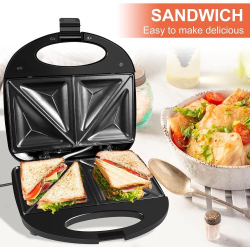  Gotoll Sandwich Maker, 750 W, Triangular Sandwiches Toaster Maker, Non Stick Plates, Thermostatic Control and Non Slip Feet, Black