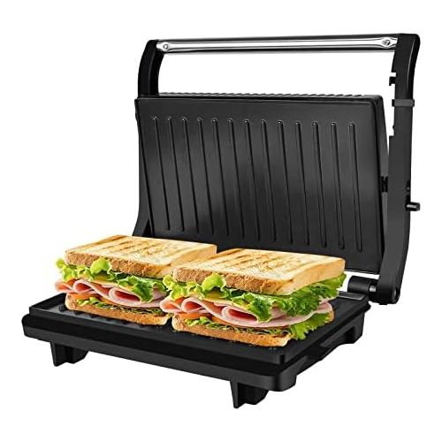  Gotoll Contact Grill Sandwich / Panini Maker, Oil Drip Design and Non Stick Coating, Open 180° Contact Grill, 750 Watt, Black