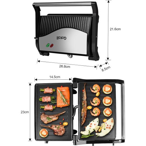  Gotoll Contact Grill Sandwich / Panini Maker, Oil Drip Design and Non Stick Coating, Open 180° Contact Grill, 750 Watt, Black