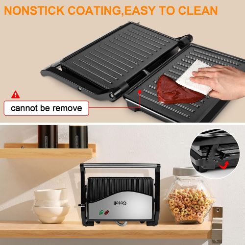  Gotoll Contact Grill Sandwich / Panini Maker, Oil Drip Design and Non Stick Coating, Open 180° Contact Grill, 750 Watt, Black