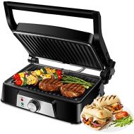 Gotoll Sandwich Toaster, Contact Grill with Temperature Control, Panini, Toasts, Steak, Vegetables, Low Fat Grilling, Non Stick Grooved Grill Plates, 1500 W, BPA Free, Non Stick Ve