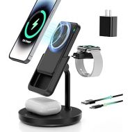 Mag-Safe Charging Station - 4 in 1 Charger Stand with MagSafe Power Bank, Detachable Battery Pack PD 20W Adapter, Magneitc Wireless Portable Charger for iPhone 14 13 12 Series, Apple Watch, Airpods