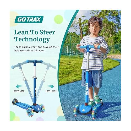  Gotrax KS1/KS3 Kids Kick Scooter, LED Lighted Wheels and 3Adjustable Height Handlebars, Lean-to-Steer & Widen Anti-Slip Deck, 3 Wheel Scooter for Boys & Girls Ages 2-8 and up to 100 Lbs