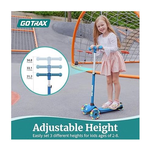  Gotrax KS1/KS3 Kids Kick Scooter, LED Lighted Wheels and 3Adjustable Height Handlebars, Lean-to-Steer & Widen Anti-Slip Deck, 3 Wheel Scooter for Boys & Girls Ages 2-8 and up to 100 Lbs