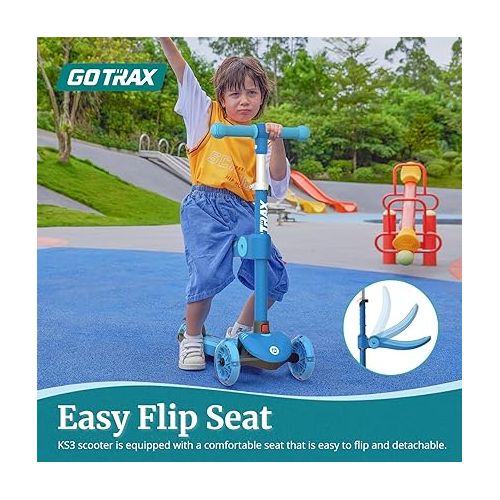  Gotrax KS1/KS3 Kids Kick Scooter, LED Lighted Wheels and 3 Adjustable Height Handlebars, Lean-to-Steer & Widen Anti-Slip Deck, 3 Wheel Scooter for Boys & Girls Ages 2-8 and up to 100 Lbs