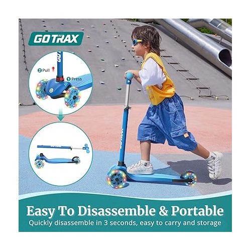  Gotrax KS1/KS3 Kids Kick Scooter, LED Lighted Wheels and 3Adjustable Height Handlebars, Lean-to-Steer & Widen Anti-Slip Deck, 3 Wheel Scooter for Boys & Girls Ages 2-8 and up to 100 Lbs