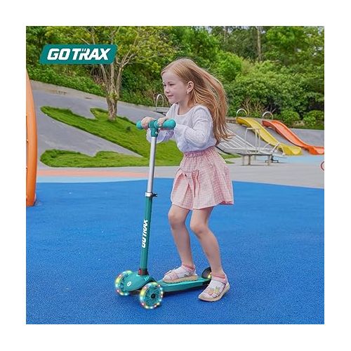  Gotrax KS1/KS3 Kids Kick Scooter, LED Lighted Wheels and 3Adjustable Height Handlebars, Lean-to-Steer & Widen Anti-Slip Deck, 3 Wheel Scooter for Boys & Girls Ages 2-8 and up to 100 Lbs