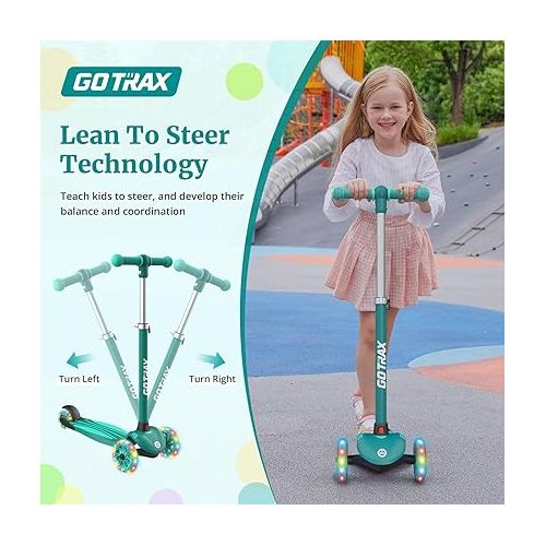  Gotrax KS1/KS3 Kids Kick Scooter, LED Lighted Wheels and 3Adjustable Height Handlebars, Lean-to-Steer & Widen Anti-Slip Deck, 3 Wheel Scooter for Boys & Girls Ages 2-8 and up to 100 Lbs