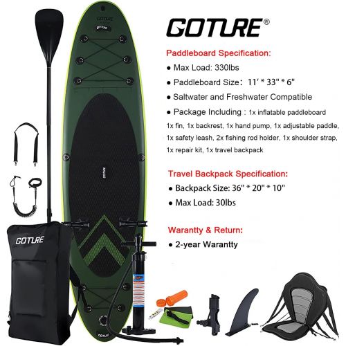  Goture 11336 Inflatable Stand Up Paddle Board, Fishing Paddle Board, Double Layer Fishing SUP with Full Accessories, Extra Width, Non-Slip Deck, Camera Mount, Travel Backpack for A