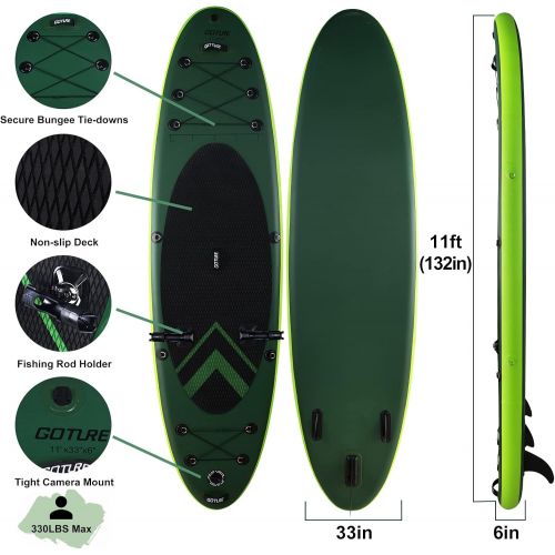  Goture 11336 Inflatable Stand Up Paddle Board, Fishing Paddle Board, Double Layer Fishing SUP with Full Accessories, Extra Width, Non-Slip Deck, Camera Mount, Travel Backpack for A