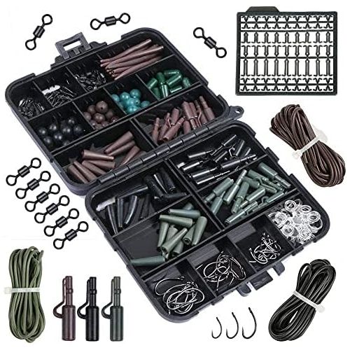  [아마존베스트]Goture Fishing box carp tackle box fishing accessories set with hooks, rubber hoses, swivel, beads, sleeves, swivel, stopper, sinker slide.