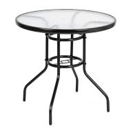 Goujxcy Outdoor Patio Dining Table,31.5” x 27.56” Tempered Glass Top Bistro Table Top Furniture Garden Table (Round)