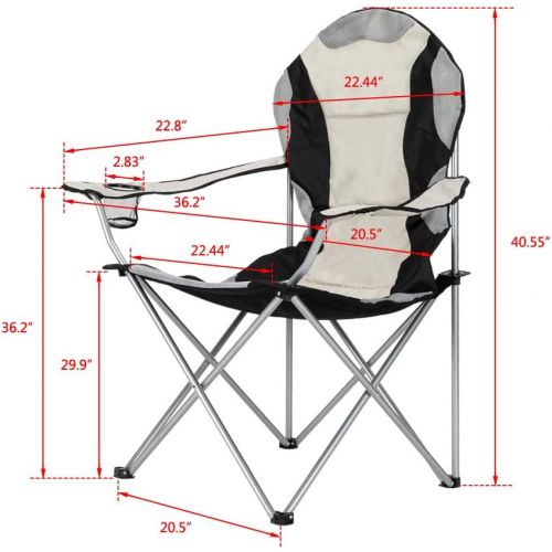  Goujxcy Portable Camping Folding Chair Quad Arm Chair, Heavy Duty Steel Frame Support 330 LBS Outdoor Folding Lawn and Camping Chair Lounge Chair with Cup Holder and Shoulder Strap