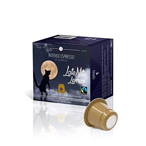  Gourmesso LateNite Lemur - 10 High Intensity Espresso Capsules Compatible With Nespresso Original Machines 100% Fair Trade Coffee Super Intense Dark Espresso Pods