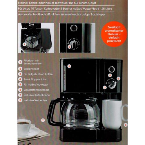  Gourmet Kaffeemaschine und Teemaschine Duo 2 in 1 - Besonders platzsparender Kaffee und Teebereiter mit Glaskanne und Porzellan Tasse - Rasend schnell duftenden Filterkaffee und perfektes