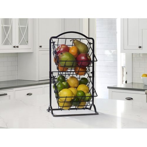  [아마존핫딜][아마존 핫딜] Gourmet Basics by Mikasa 5217596 General Store 2-Tier Metal Mini Countertop Fruit Storage Basket, Antique Black