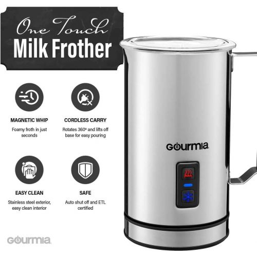  Gourmia GMF215 Cordless Electric Milk Frother & Heater, 3 Function, Detachable Base For Easy Serving, Stainless Steel, Non-Stick Interior For Easy Cleaning