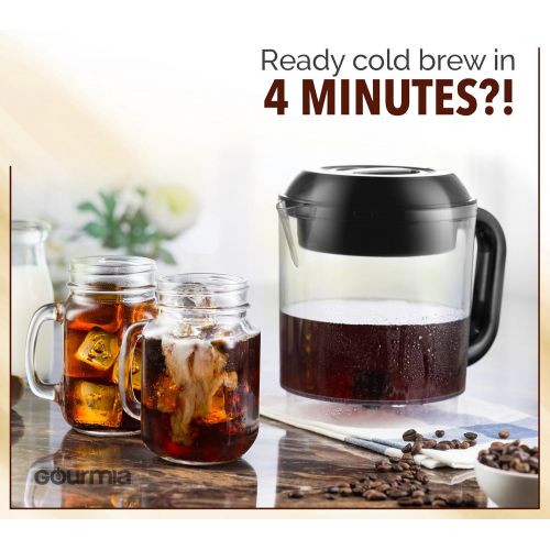  [아마존베스트]Gourmia GCM6850 Automatic Digital Cold Brew Coffee Maker - 5 Minutes Fast Brew - Patented Ice Chill Cycle - 4 Strength Selector - 4 Cup Capacity - Black