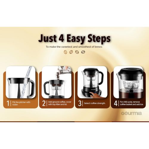  [아마존베스트]Gourmia GCM6850 Automatic Digital Cold Brew Coffee Maker - 5 Minutes Fast Brew - Patented Ice Chill Cycle - 4 Strength Selector - 4 Cup Capacity - Black