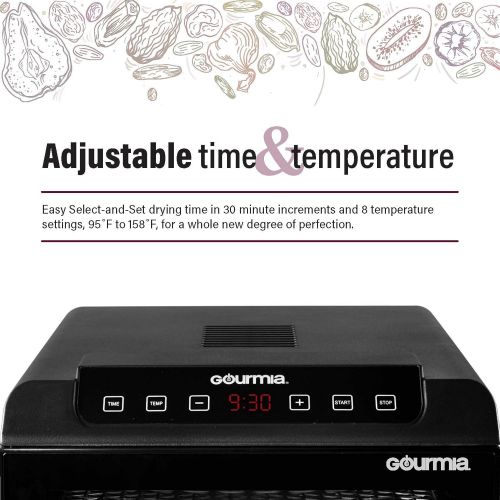  Gourmia GFD1680 Countertop Electric Food Dehydrator - 6 Drying Trays - Digital Countdown Timer - Preset Temperature Settings - Recipe Book Included
