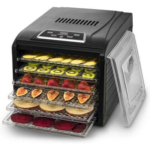  Gourmia GFD1650 Premium Electric Food Dehydrator Machine - Digital Timer and Temperature Control - 6 Drying Trays - Perfect for Beef Jerky, Herbs, Fruit Leather - BPA Free - Black
