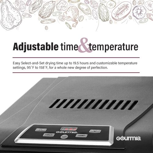  Gourmia GFD1650 Premium Electric Food Dehydrator Machine - Digital Timer and Temperature Control - 6 Drying Trays - Perfect for Beef Jerky, Herbs, Fruit Leather - BPA Free - Black