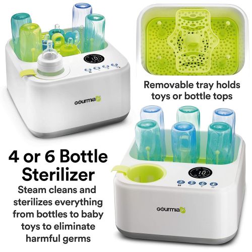  Gourmia Jr. Baby Bottle Sterilizer and Bottle Warmer, 4- and 6-Bottle Sterilizing Chamber, Water Bath...