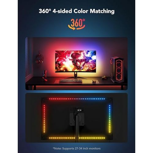  Govee Gaming Light Strip G1 Monitor Backlight for 27-34 Inch PC, Smart RGBIC WiFi LED Lights for Monitors with Color Matching, Adapts to Curved Monitors, Double Strip Light Beads with 123 Scene Modes