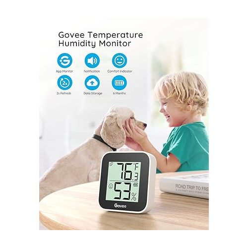  Govee Temperature Humidity Monitor 2-Pack, Indoor Room Thermometer Hygrometer with App Alert, Mini Bluetooth Digital Thermometer Humidity Sensor with Data Storage for Home Greenhouse Cellar