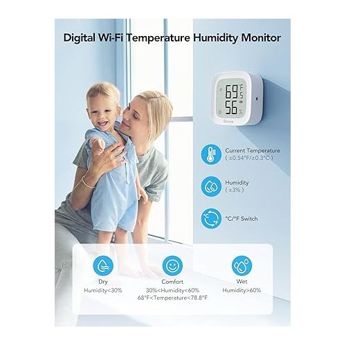  Govee WiFi Thermometer Hygrometer 2Pack H5103, Indoor Temperature Humidity Sensor with Electronic Ink Display, App Notification Alert, Free Data Storage Export, Digital Remote Monitor for Bedroom