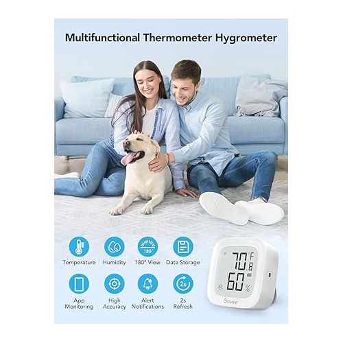  Govee WiFi Thermometer Hygrometer 2Pack H5103, Indoor Temperature Humidity Sensor with Electronic Ink Display, App Notification Alert, Free Data Storage Export, Digital Remote Monitor for Bedroom