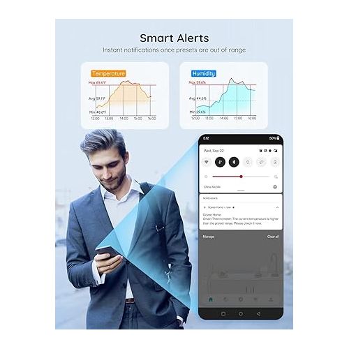  Govee WiFi Hygrometer Thermometer Sensor 3 Pack, Indoor Wireless Smart Temperature Humidity Monitor with Remote App Notification Alert, 2 Years Free Data Storage Export, for Home, Greenhouse