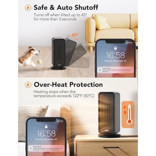  Govee Electric Space Heater, 1500W Smart Space Heater with Thermostat, WiFi & Bluetooth App Control, Works with Alexa & Google Assistant, Ceramic Heater for Bedroom, Office, Living Room, Black