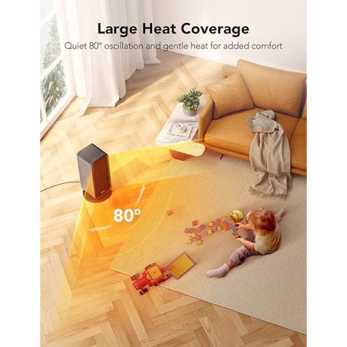  Govee Electric Space Heater, 1500W Smart Space Heater with Thermostat, WiFi & Bluetooth App Control, Works with Alexa & Google Assistant, Ceramic Heater for Bedroom, Office, Living Room, Black