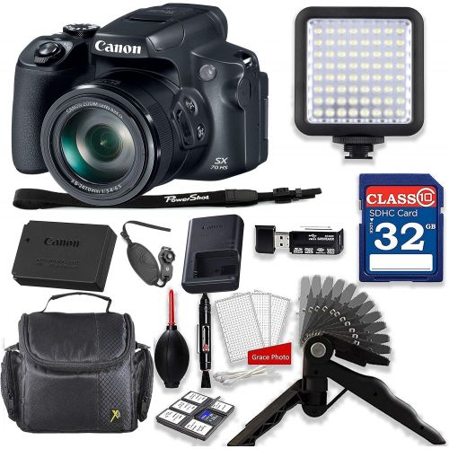  Grace Photo Canon PowerShot SX70 HS Digital Camera Video Creator Kit + 32GB High Speed Memory Card + Steady Grip + LED Video Light + Professional Accessory Bundle