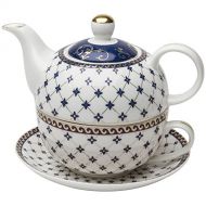 Grace Teaware Porcelain 4-Piece Tea For One (Trellis Blue Gold Trimmed)