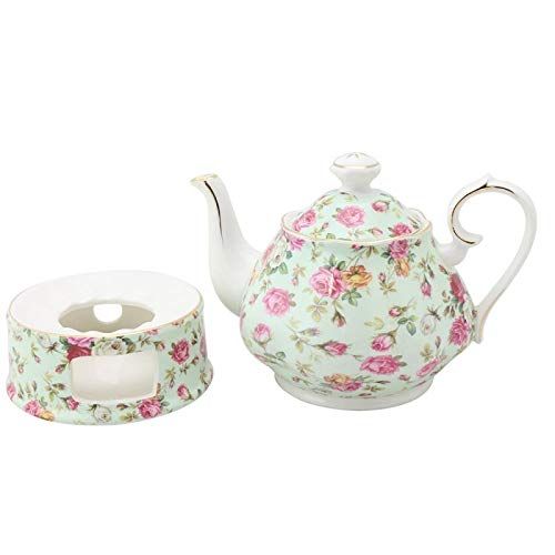  Grace Teaware Porcelain 5-Cup Rose Chintz Teapot With Warmer 2-Piece Set (Blue Cottage)