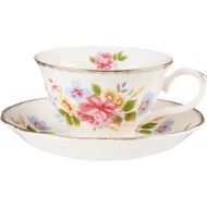 Grace Teaware Porcelain Vintage Floral Assorted 8-Ounce Tea Cup and Saucer, Set of 4