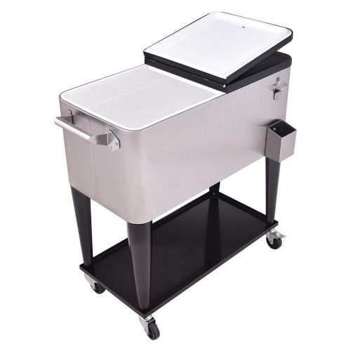  GraceShop 80 Quart Patio Rolling Stainless Steel Ice Beverage Cooler New Stainless Steel Rolling Cooler which adopts The Stainless Steel Construction and Food-Grade Liner Box.