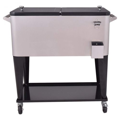 GraceShop 80 Quart Patio Rolling Stainless Steel Ice Beverage Cooler New Stainless Steel Rolling Cooler which adopts The Stainless Steel Construction and Food-Grade Liner Box.