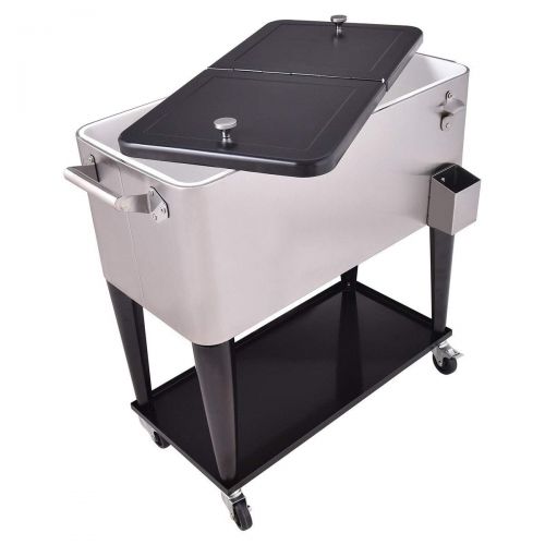  GraceShop 80 Quart Patio Rolling Stainless Steel Ice Beverage Cooler New Stainless Steel Rolling Cooler which adopts The Stainless Steel Construction and Food-Grade Liner Box.