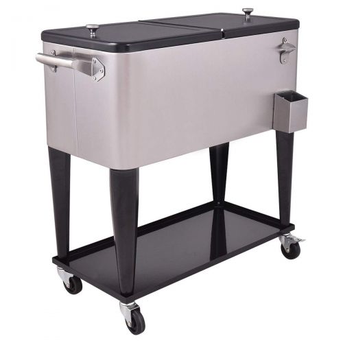  GraceShop 80 Quart Patio Rolling Stainless Steel Ice Beverage Cooler New Stainless Steel Rolling Cooler which adopts The Stainless Steel Construction and Food-Grade Liner Box.