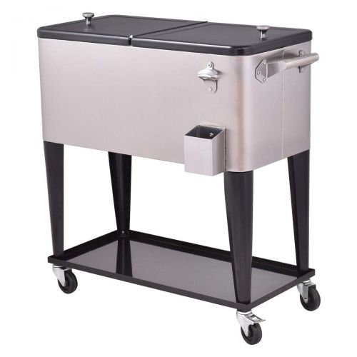  GraceShop 80 Quart Patio Rolling Stainless Steel Ice Beverage Cooler New Stainless Steel Rolling Cooler which adopts The Stainless Steel Construction and Food-Grade Liner Box.