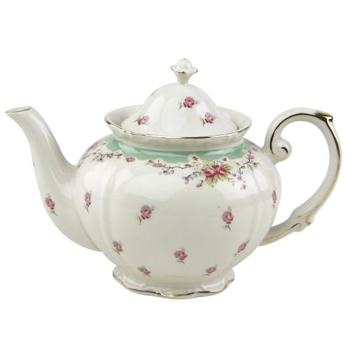  Gracie China by Coastline Imports Gracie China Vintage Green Rose Porcelain 5-Cup Teapot