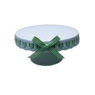 Gracie China by Coastline Imports 10-Inch Round Porcelain Skirted Cake Stand, Green and White Stripes Ribbon