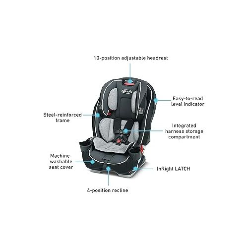 그라코 Graco SlimFit 3-in-1 Convertible Car Seat, Ultra-Space-Saving Design, Darcie, Suitable for Rear and Forward-Facing, Highback Booster Seat with 10-Position Headrest