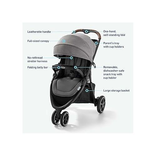 그라코 Graco Outpace LX All-Terrain 3-Wheel Baby Stroller, Cohen €” Compatible for Travel System, Easy One-Hand Fold, in-Seat Suspension for Comfortable Ride, Never-Flat Rubber Tires